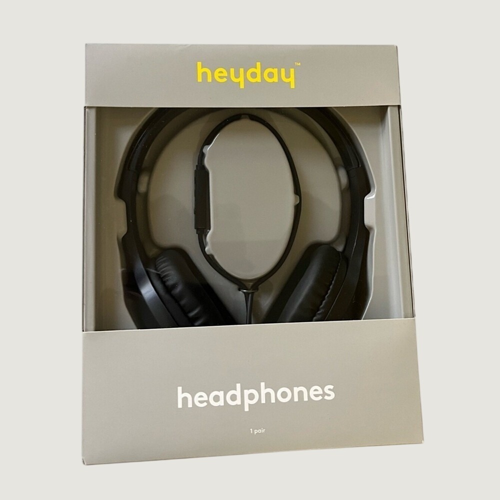 Heyday Wired Over Ear Headphones Black Adjustable 3.5mm New